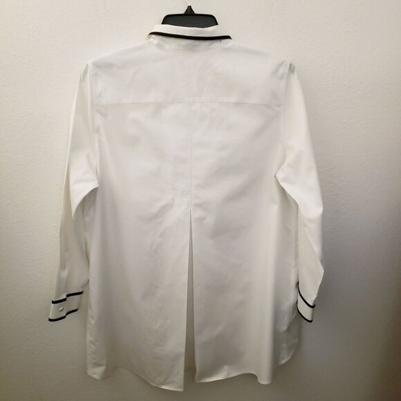 Chicos' 100% Cotton Black Trimmed Jeweled Button Up Shirt Tunic Size L EUC - Picture 6 of 11